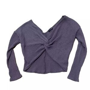 Fashion Nova Womens Twist Sweater Crop Ribbed V-Neck Dolman Sleeve Purple XS